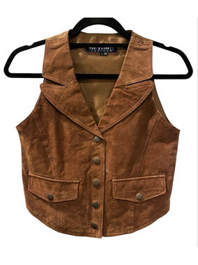 Vintage 90s Beyond Leather Brown Suede Western Vest Button Up Boho Small Western